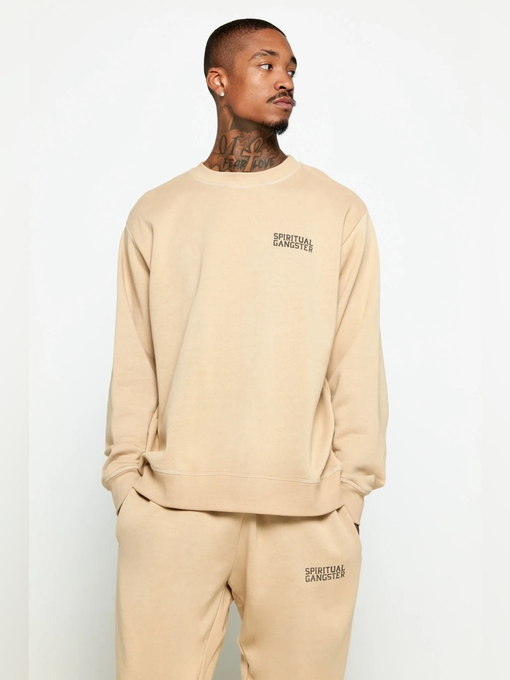 Spiritual Gangster Men's SG Emblem Classic Crew - SANDSTONE - size large